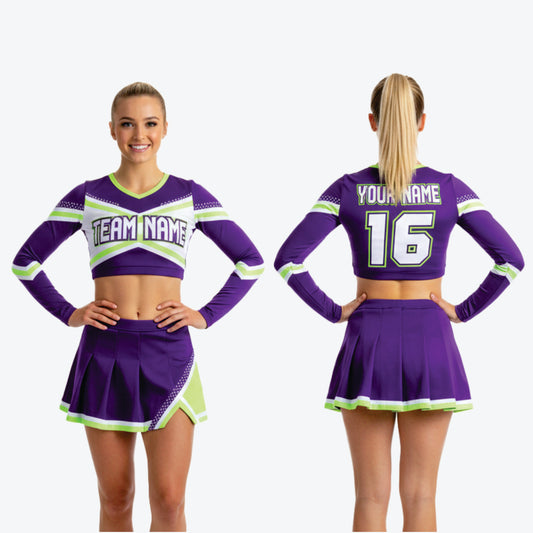 Long Sleeve Custom Cheerleading Uniforms - Crop Top & Skirt Set for Youth & Elite Squads