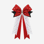 Custom Cheerleading Bow in Red - Rhinestone Hair Bow Ponytail Holder