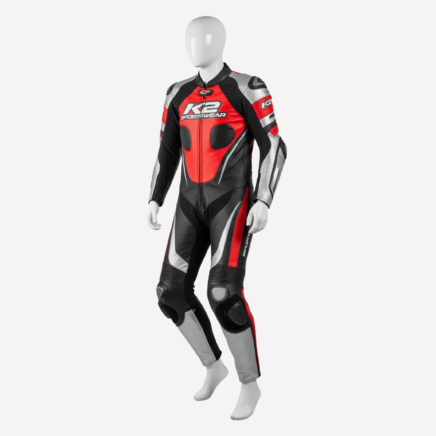 Custom Motorcycle Leather Racing Suit in Red & Black - One Piece Racing Suit