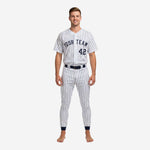 Person wearing a customizable baseball uniform with 'Your Team' and number '42' on a white background