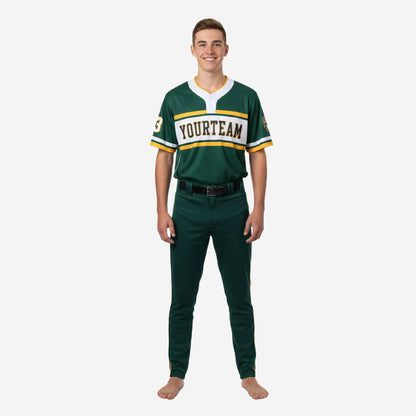 Custom Youth Baseball Uniform Set - V-Neck Jersey & Pants Sublimated in Green