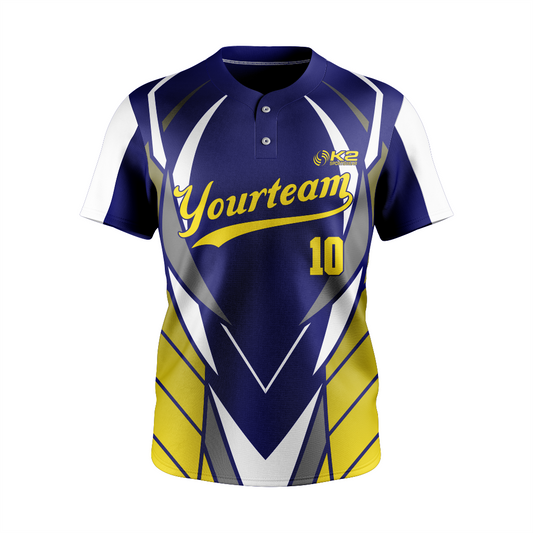 Men's Personalized 2-Button Baseball Jersey in Dark Purple and Yellow