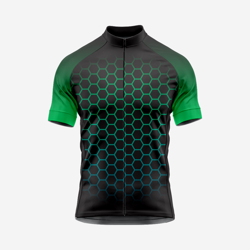 Men's Hexagon Pattern Black Cycling Jersey | Short Sleeve Performance Bike Shirt
