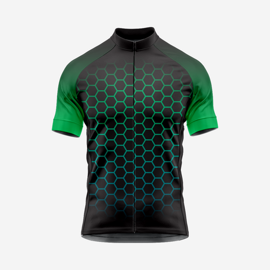 Men's Hexagon Pattern Black Cycling Jersey | Short Sleeve Performance Bike Shirt