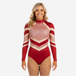 Personalized Cheer Bodysuit - Red Glitter High Neck Design