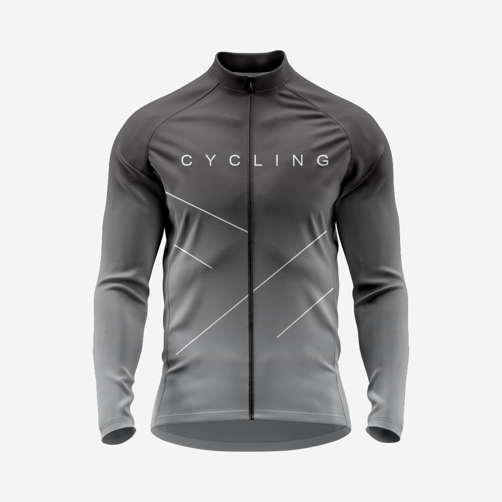 Breathable Men’s Gray Long Sleeve Cycling Jersey with Pockets