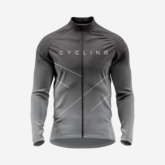 Breathable Men’s Gray Long Sleeve Cycling Jersey with Pockets