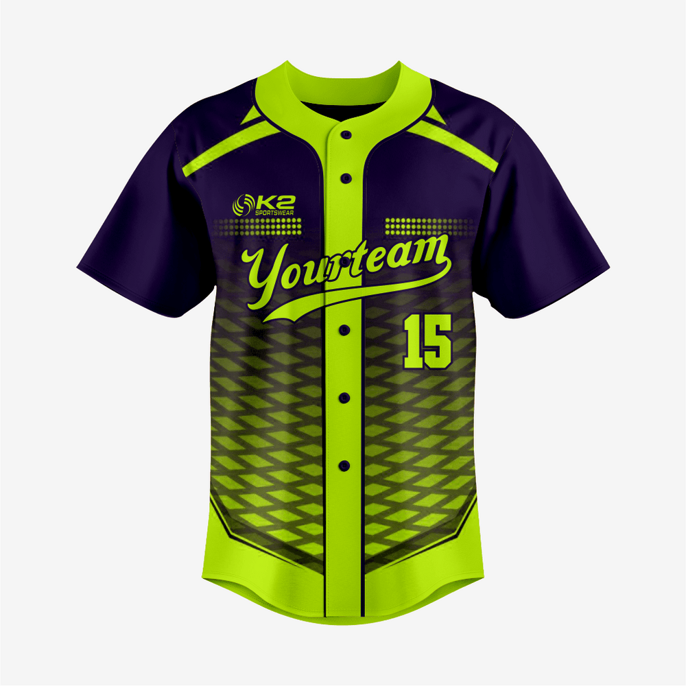 Benutzerdefiniertes blau-grünes Softball-Trikot mit durchgehender Knopfleiste – Herren & Damen