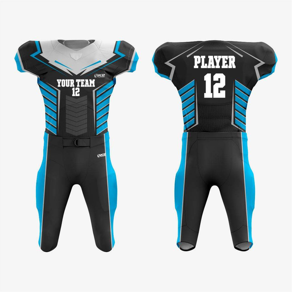 Custom American Football Uniform in Black/Bondi Blue