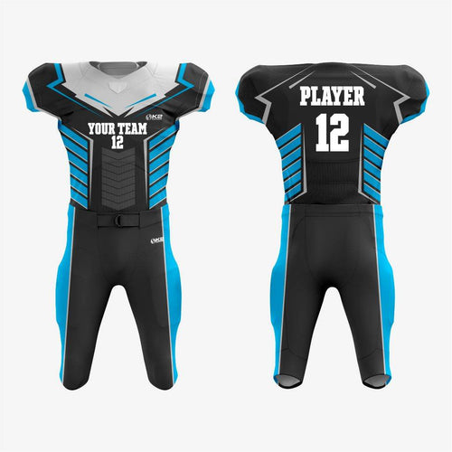 Custom American Football Uniform in Black/Bondi Blue - K2 Sportswear | Custom Sports Uniforms & Apparels - K2 Sportswear