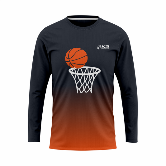 Basketball Long Sleeve Shooting Shirt in Black and Orange RSBLSSS-005