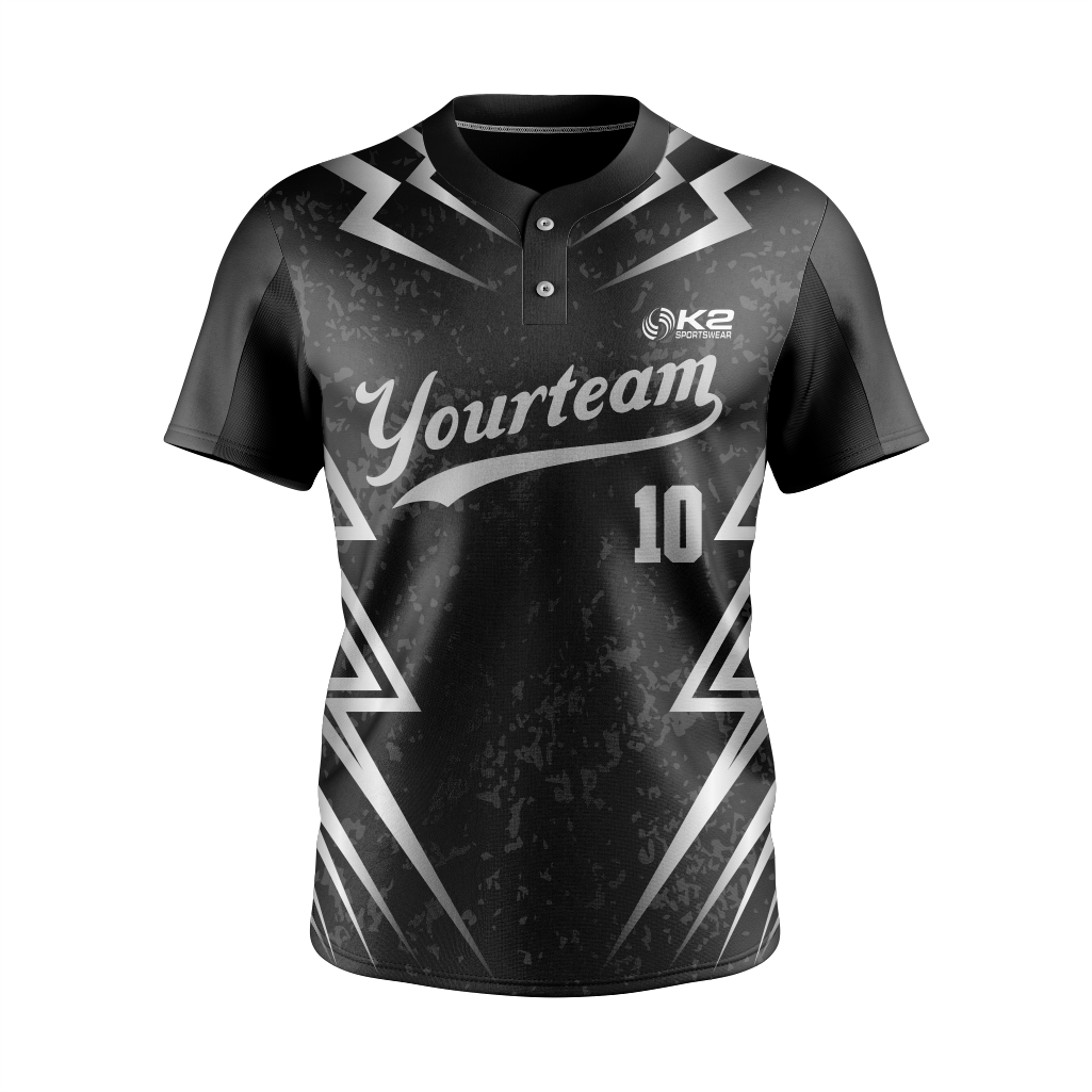 Custom Baseball 2-Button Jersey – Black and Silver