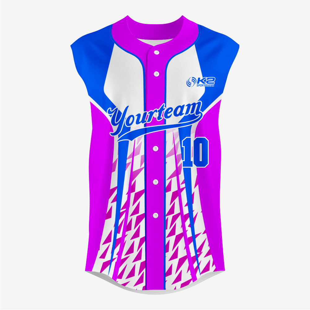 Personalized Magenta/Blue Sleeveless Full Button Softball Jersey – Pro Fit