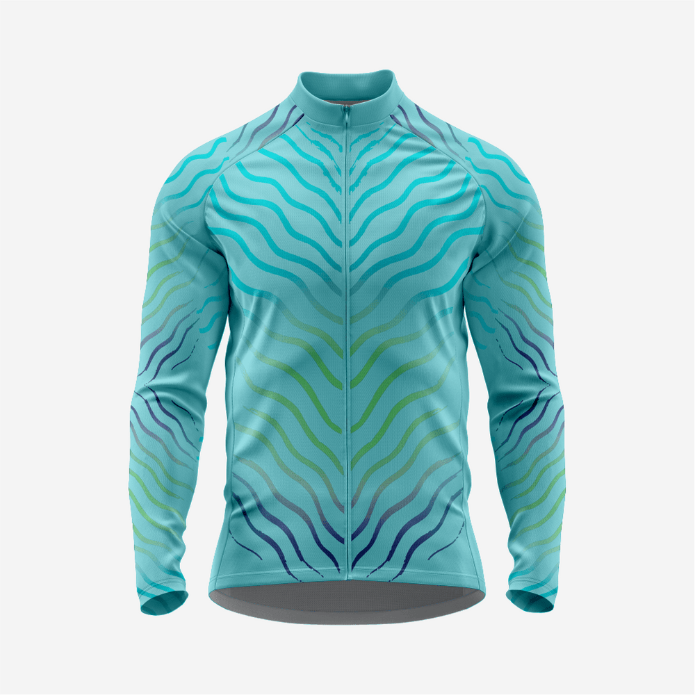 Turquoise Men’s Long Sleeve Cycling Jersey Durable Bicycle Jerseys Mens