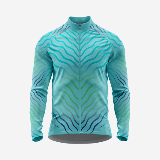 Turquoise Men’s Long Sleeve Cycling Jersey Durable Bicycle Jerseys Mens