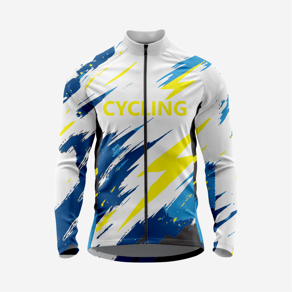 Breathable Men’s Light Gray Long Sleeve Cycling Jersey with Pockets