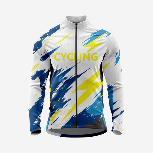 Breathable Men’s Light Gray Long Sleeve Cycling Jersey with Pockets
