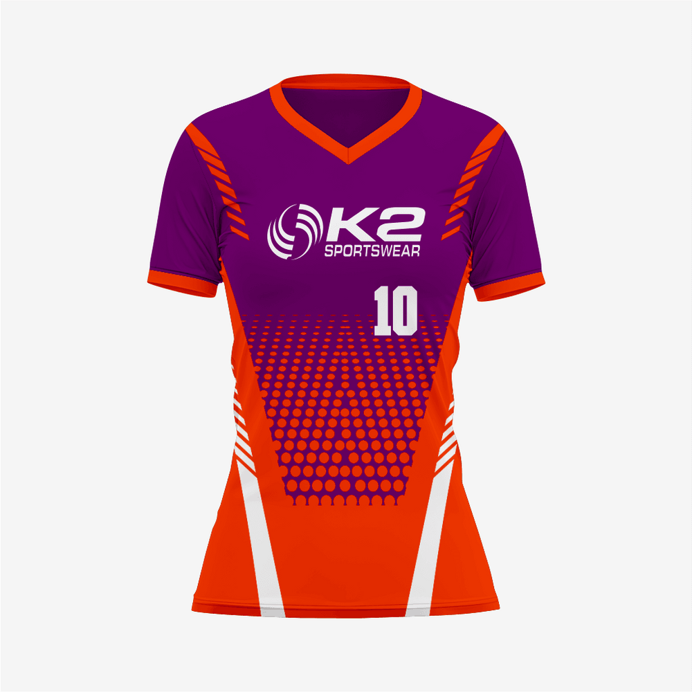 Maßgeschneidertes orange/dunkelviolettes Softball V-Neck Trikot für Herren/Damen