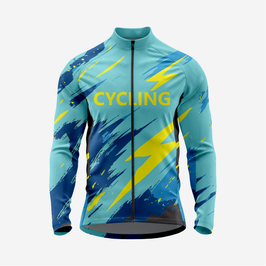 Breathable Men’s Dark Turquoise Long Sleeve Cycling Jersey with Pockets