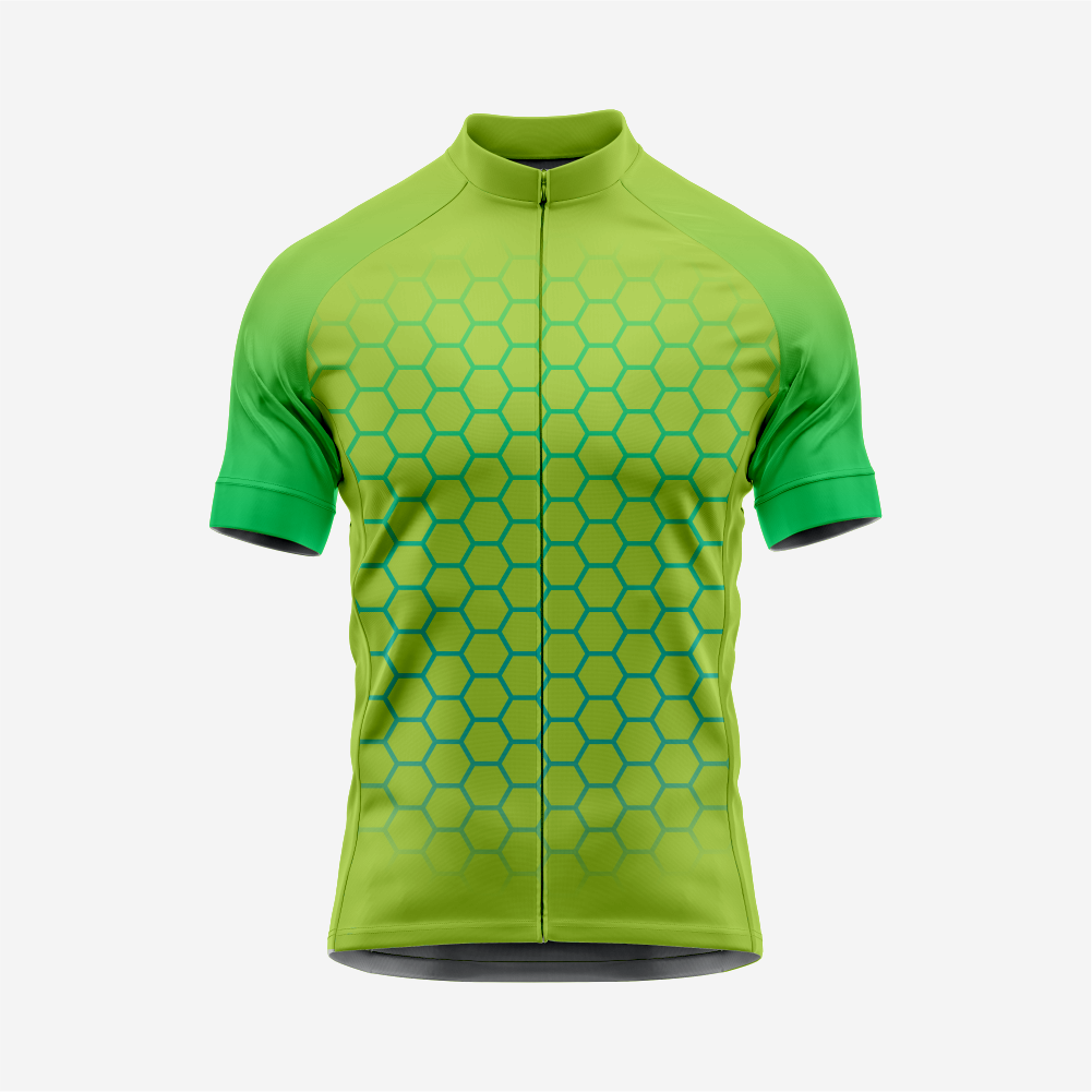 Men's Hexagon Pattern Yellow Green Cycling Jersey | Short Sleeve Performance Bike Shirt