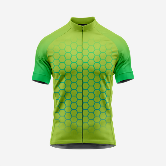 Men's Hexagon Pattern Yellow Green Cycling Jersey | Short Sleeve Performance Bike Shirt