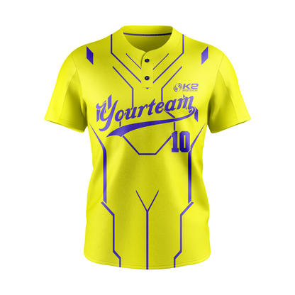 2 Button Baseball Custom Jersey in Yellow