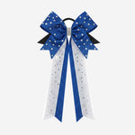 Blue Custom Cheerleading Bow - Rhinestone Hair Bow Ponytail Holder