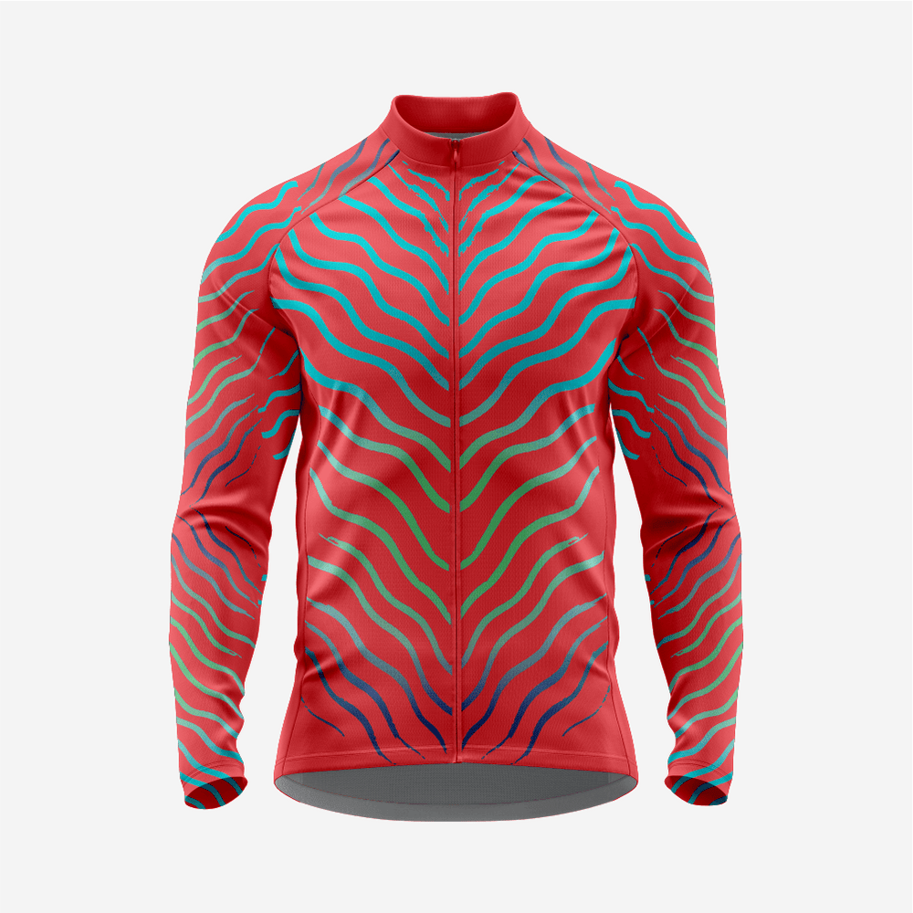 Red Men’s Long Sleeve Cycling Jersey Durable Bicycle Jerseys Mens