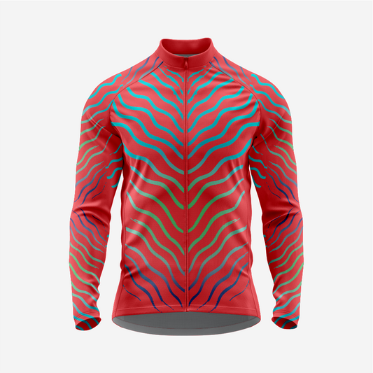 Red Men’s Long Sleeve Cycling Jersey Durable Bicycle Jerseys Mens