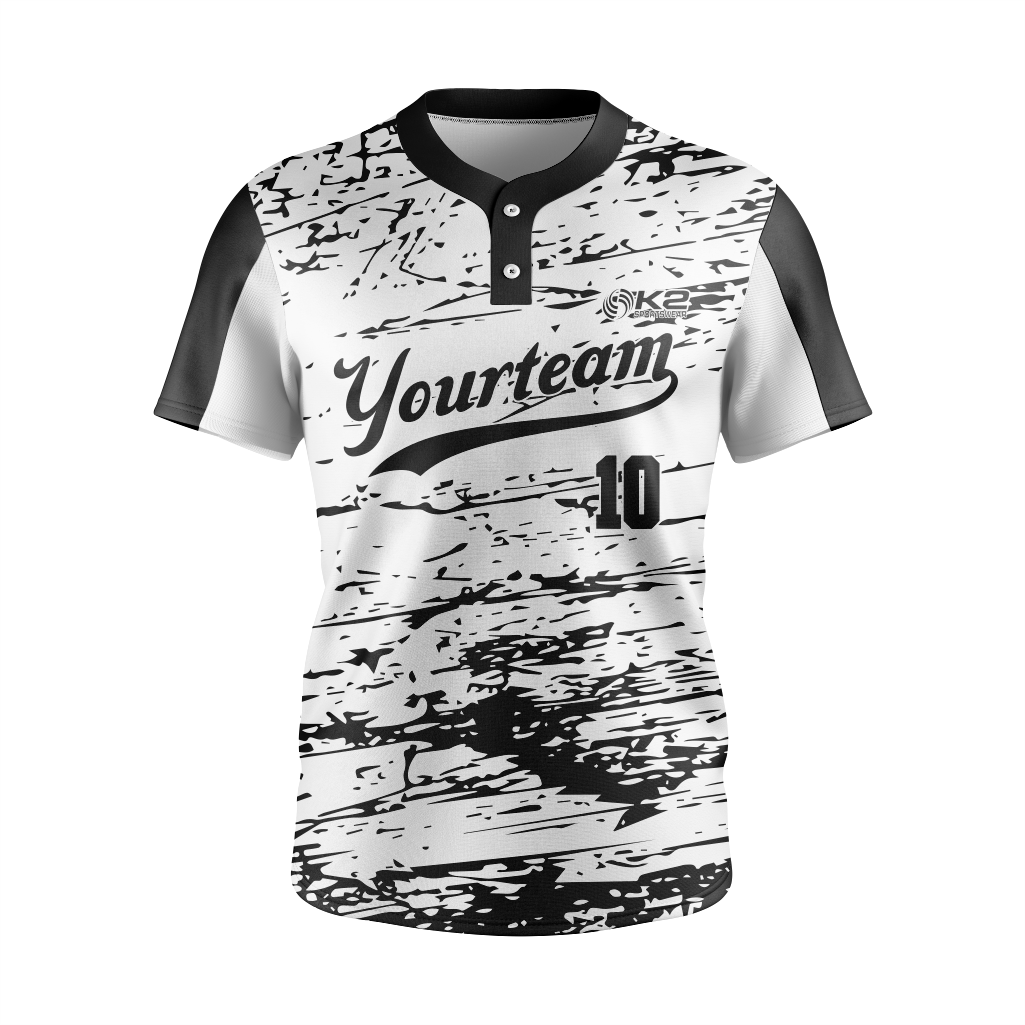 Baseball 2 Button Short Sleeve Jerseys in White and Black