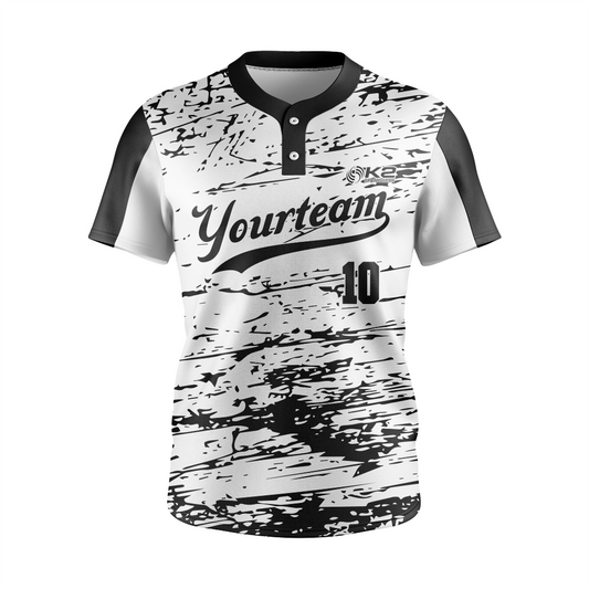 Baseball 2 Button Short Sleeve Jerseys in White and Black