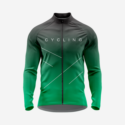 Men's Long Sleeve Cycling Jersey and Bib Shorts Outfit - Green & Gray