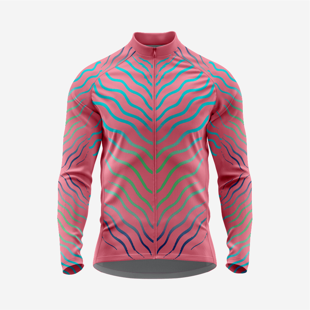Pink Men’s Long Sleeve Cycling Jersey Durable Bicycle Jerseys Mens
