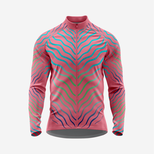 Pink Men’s Long Sleeve Cycling Jersey Durable Bicycle Jerseys Mens