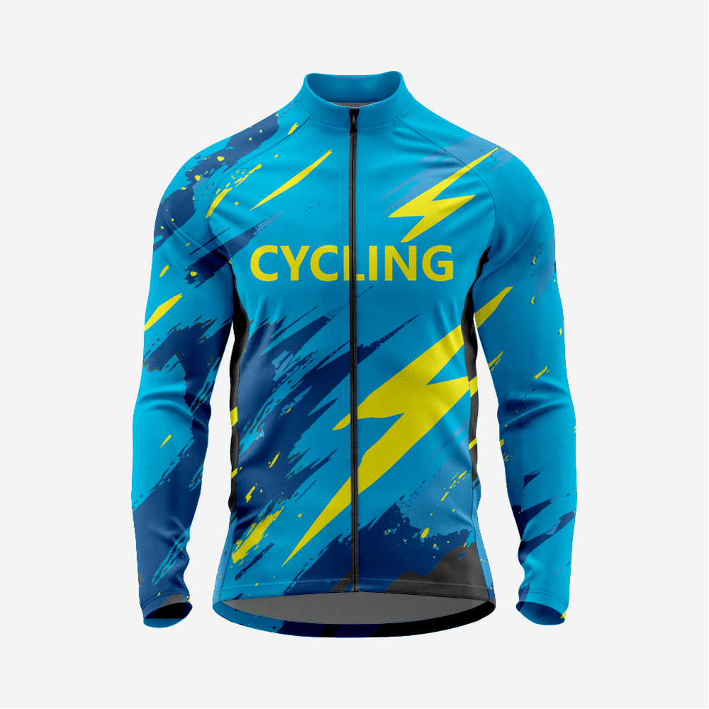 Maillot de cyclisme à manches longues bleu-vert pour hommes