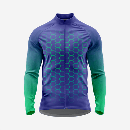 Men's Midnight Blue Long Sleeve Cycling Jersey| Breathable Hex Print Bike Jersey - K2 Sportswear | Custom Sports Uniforms & Apparels - K2 Sportswear