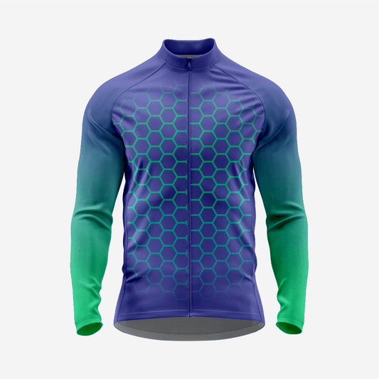 Men's Midnight Blue Long Sleeve Cycling Jersey| Breathable Hex Print Bike Jersey - K2 Sportswear | Custom Sports Uniforms & Apparels - K2 Sportswear