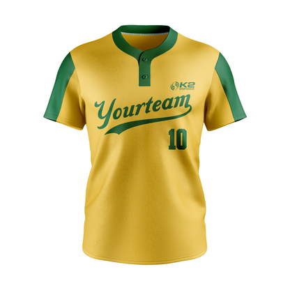 Green and Gold Custom 2-Button Baseball Jersey