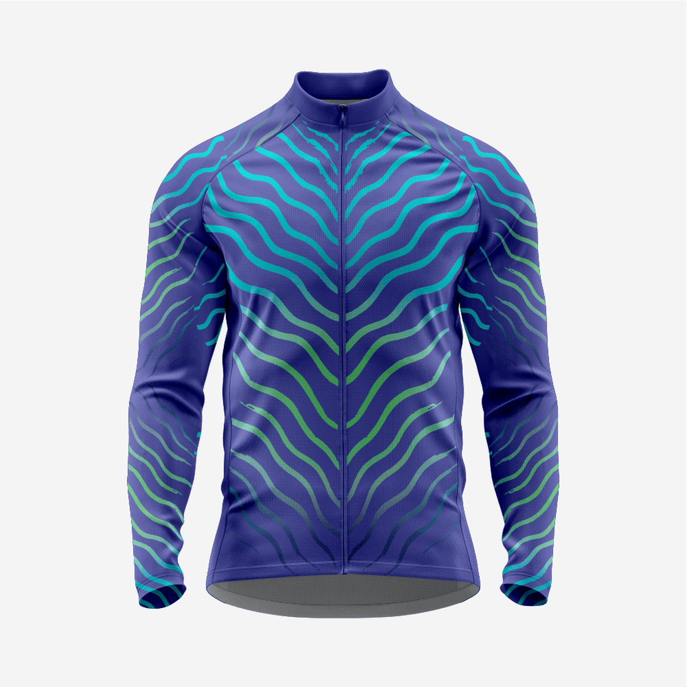 Blue Men’s Long Sleeve Cycling Jersey Durable Bicycle Jerseys Mens