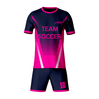 High-Performance Soccer Uniform in Navy Blue and Pink