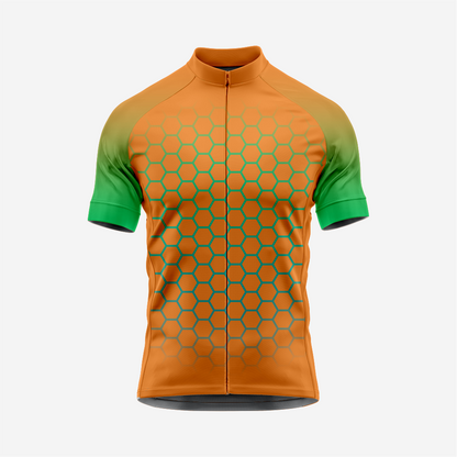 Men's Hexagon Pattern Brown Cycling Jersey | Short Sleeve Performance Bike Shirt