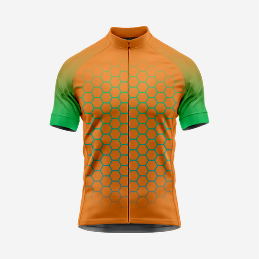 Men's Hexagon Pattern Brown Cycling Jersey | Short Sleeve Performance Bike Shirt