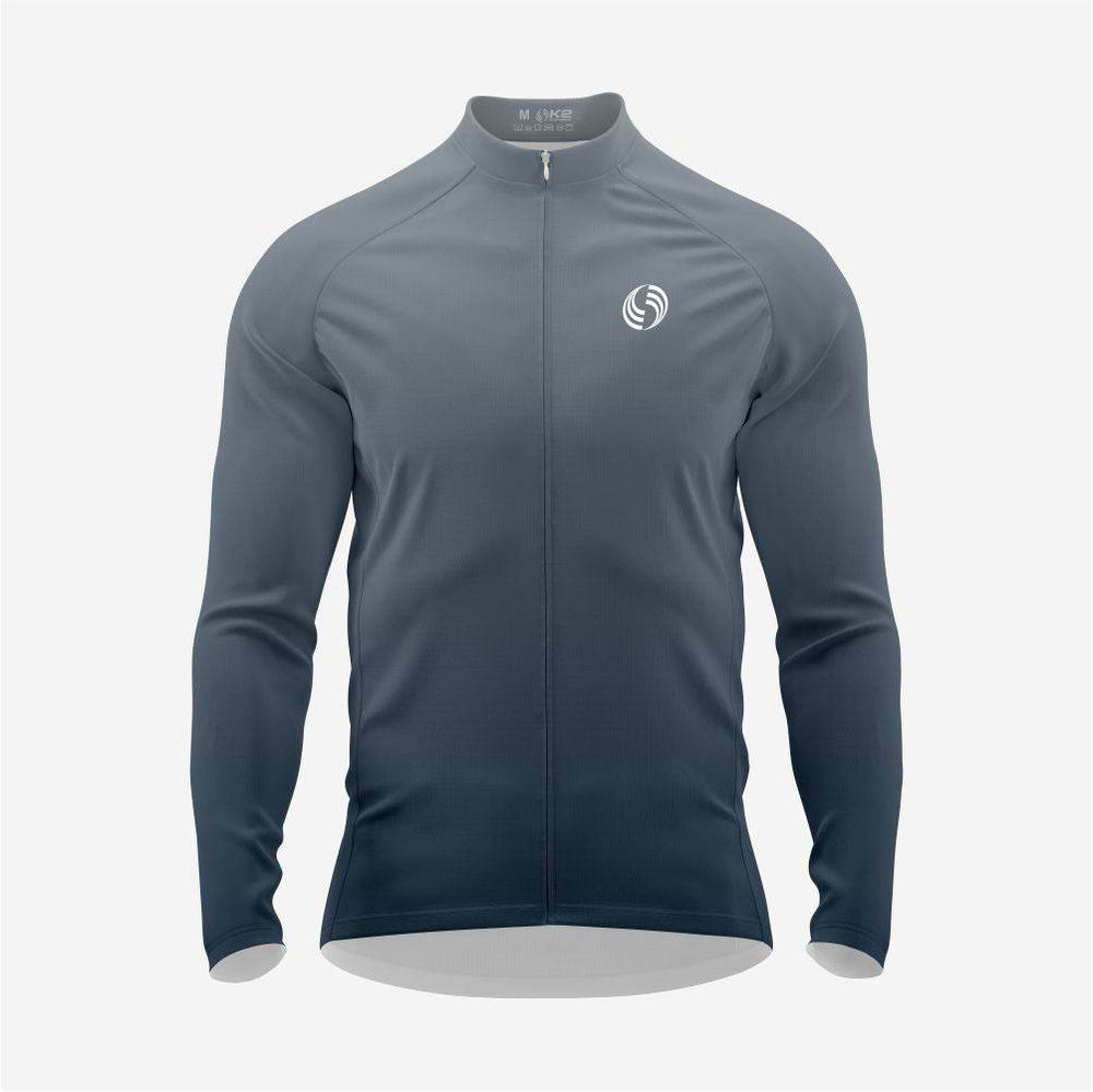 Herren Langarm-Radtrikot Persian Blue und Grau
