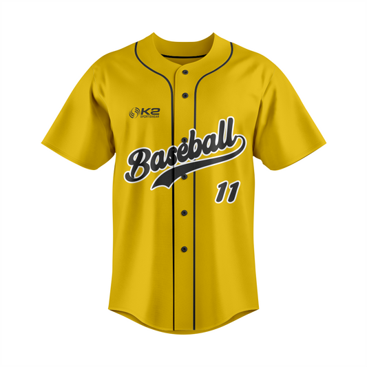 Premium Yellow Full-Button Baseball Jersey – Customizable