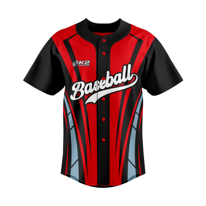 Full-Button Custom Baseball Jersey – Red and Black