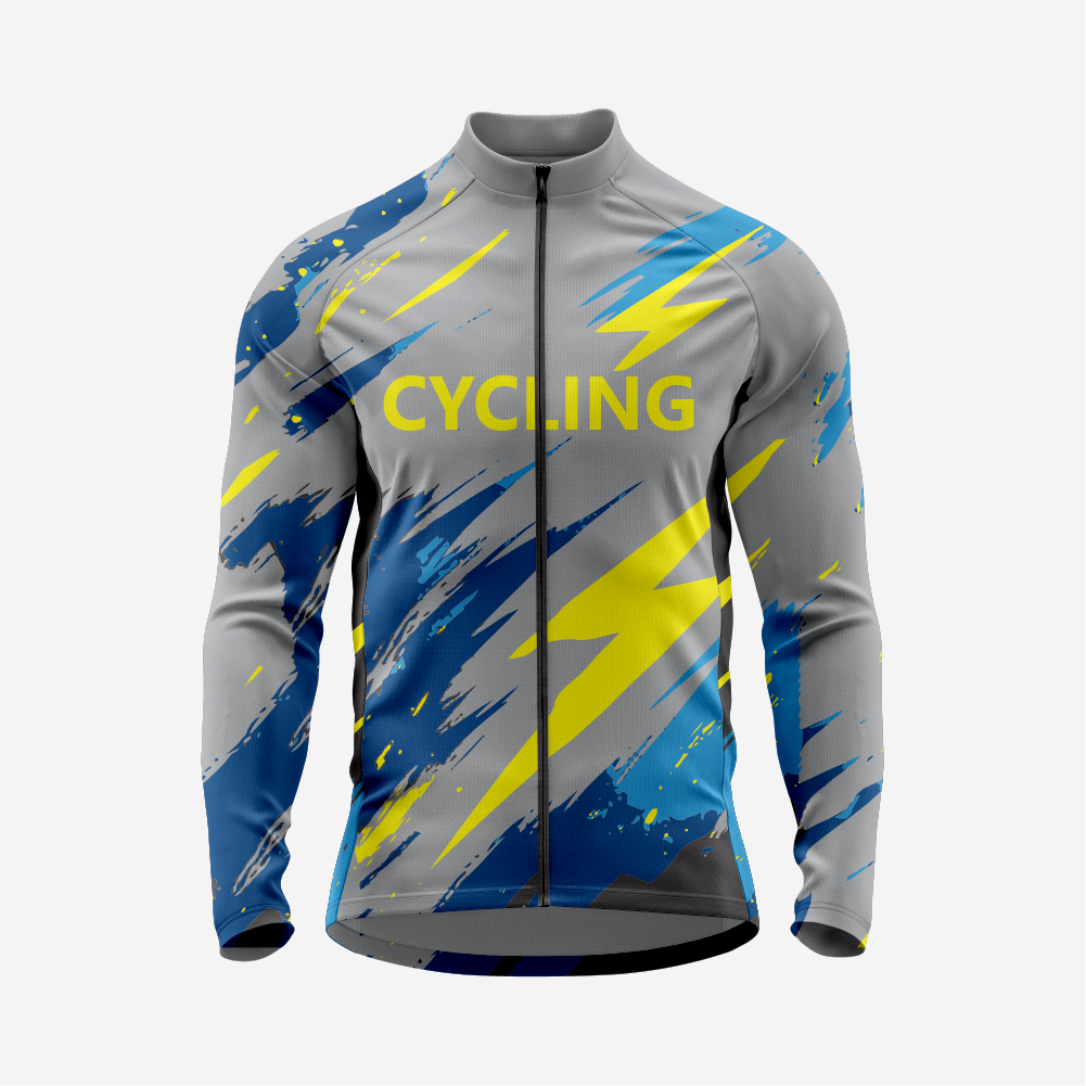 Breathable Men’s Dark Gray Long Sleeve Cycling Jersey with Pockets
