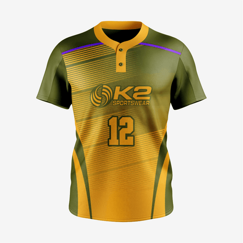 Custom Softball 2 Button Jersey/Pant in Army Green/Gold - K2 Sportswear | Custom Sports Uniforms & Apparels - K2 Sportswear