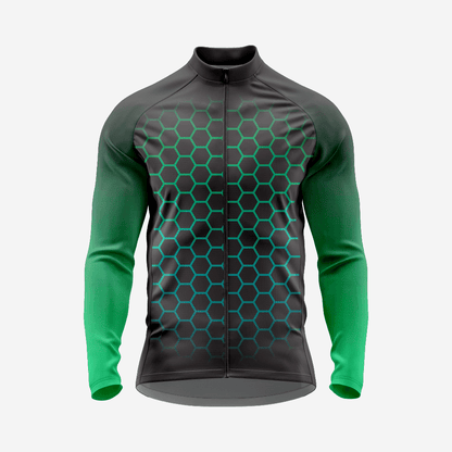 Men's Black Green Long Sleeve Cycling Jersey| Breathable Hex Print Bike Jersey - K2 Sportswear | Custom Sports Uniforms & Apparels - K2 Sportswear