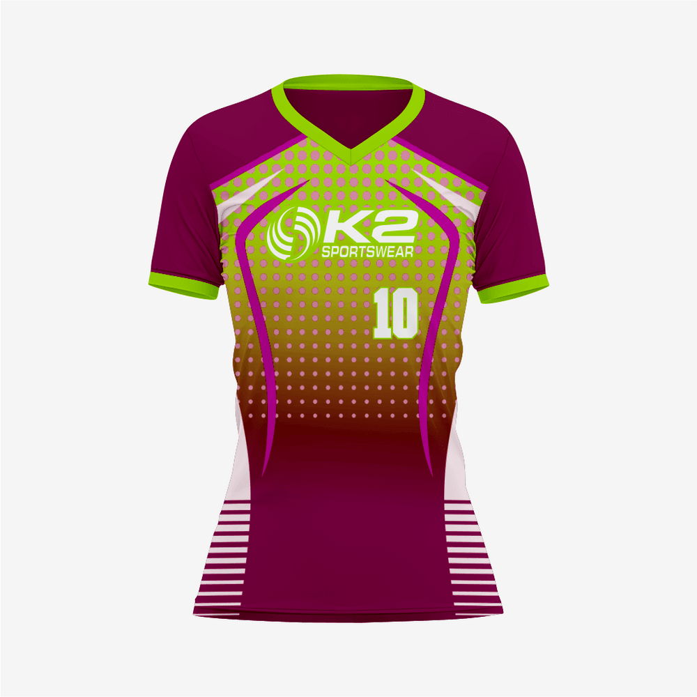 Damen Softball V-Neck Trikot nach Maß – Gelbgrün/Kastanienbraun