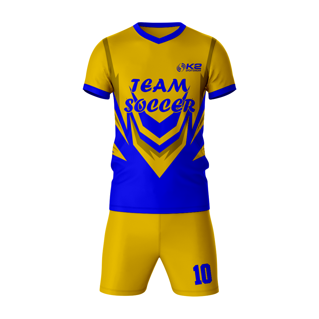 Classic Gold-Blue Soccer Outfit for Players